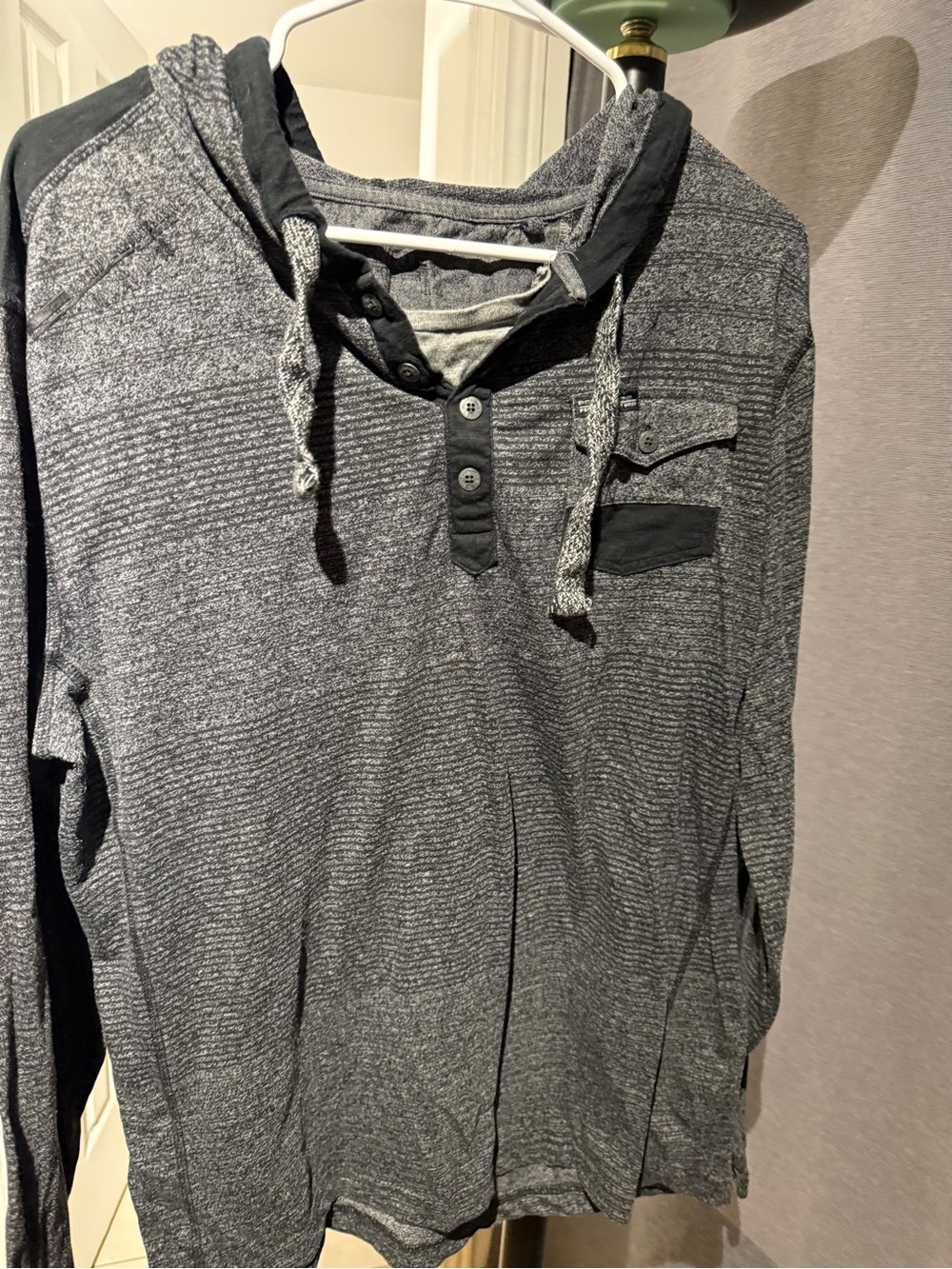 Men's Heather Gray Hooded Henley Sweatshirt